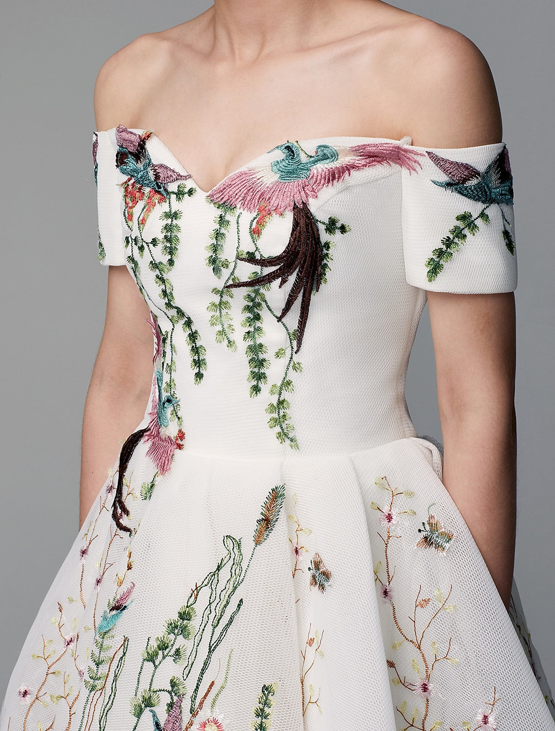 wholesale  Ball Gown Cute Dress Wedding Guest Cocktail Party Asymmetrical Short Sleeve Off Shoulder Polyester with Embroidery