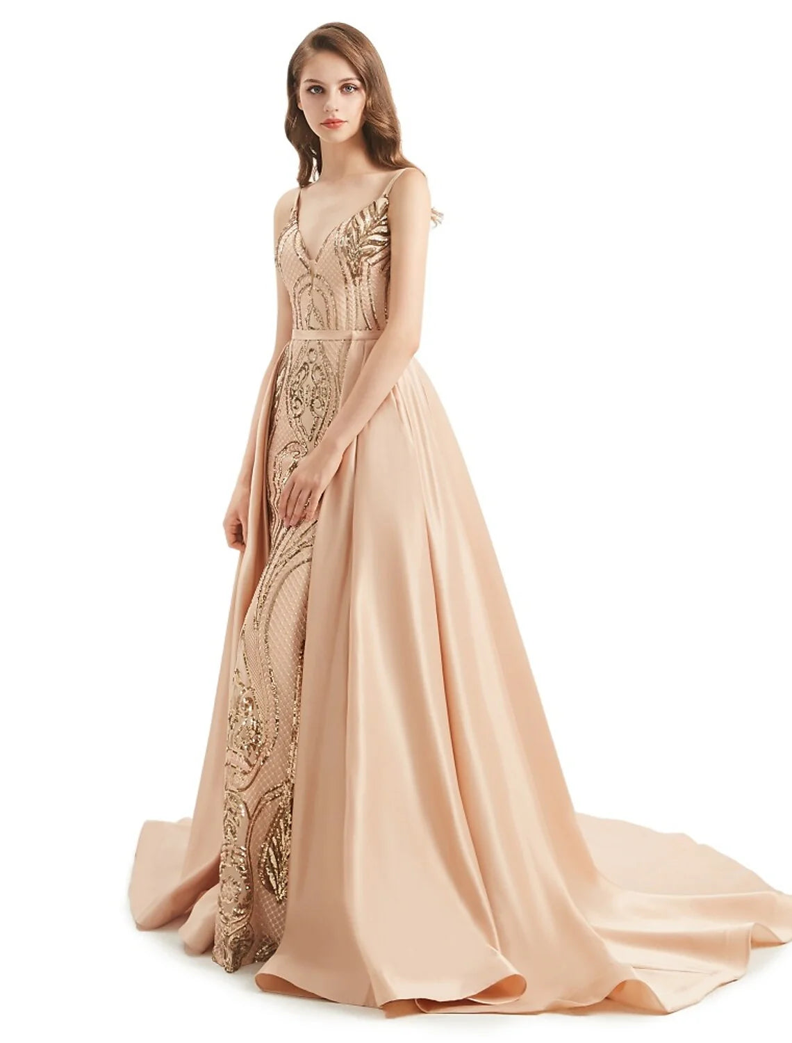 Wholesa Mermaid / Trumpet Evening Gown Elegant Dress Engagement Detachable Sleeveless V Neck Detachable Sequined with Sequin