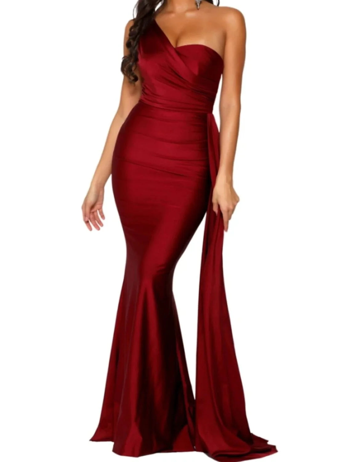 Wholesa Mermaid / Trumpet Minimalist Sexy Engagement Formal Evening Birthday Dress One Shoulder Sleeveless Sweep / Brush Train Charmeuse with Draping