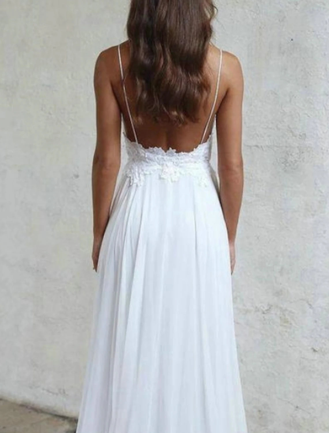 Wholesa Beach Sexy Boho Wedding Dresses A-Line Sweetheart Camisole Spaghetti Strap Sweep / Brush Train Chiffon Bridal Gowns With Pleats Appliques