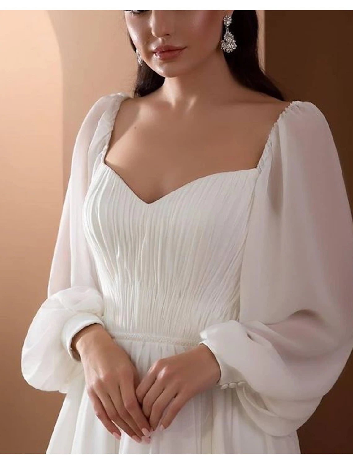 Wholesa Beach Vintage Wedding Dresses A-Line Off Shoulder Long Sleeve Court Train Chiffon Bridal Gowns With Pleats Beading