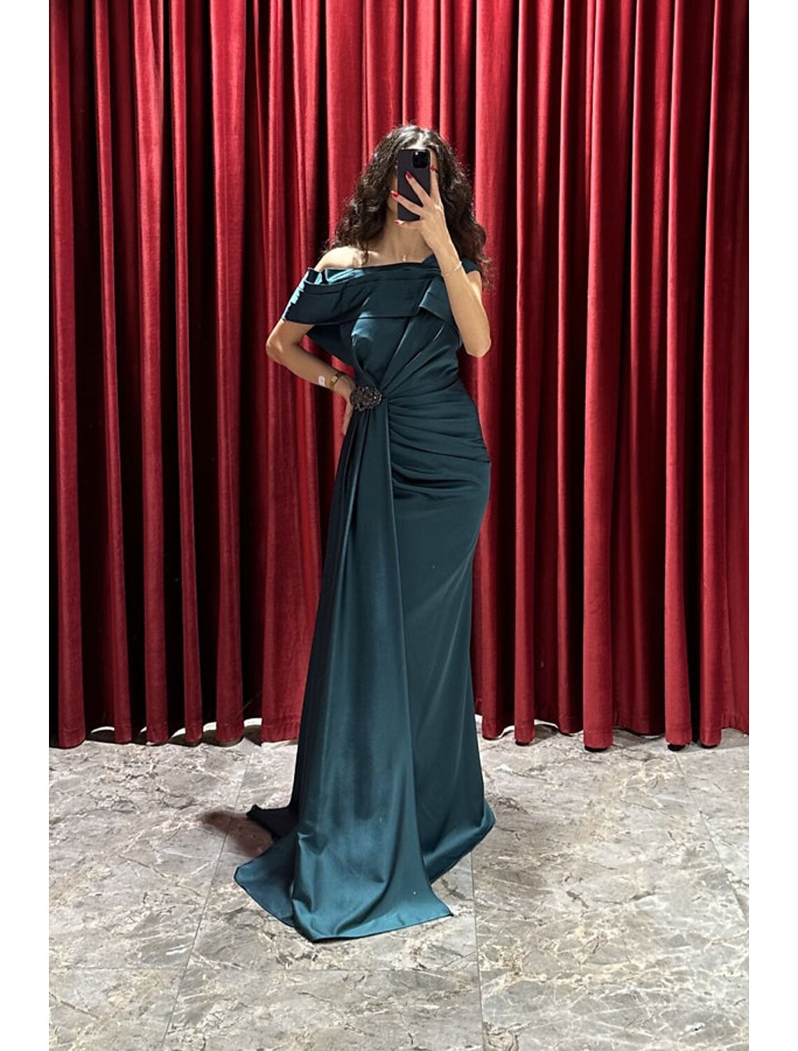 Wholesa A-Line Evening Gown Elegant Dress Formal Fall Sweep / Brush Train Short Sleeve One Shoulder Satin with Ruched Slit