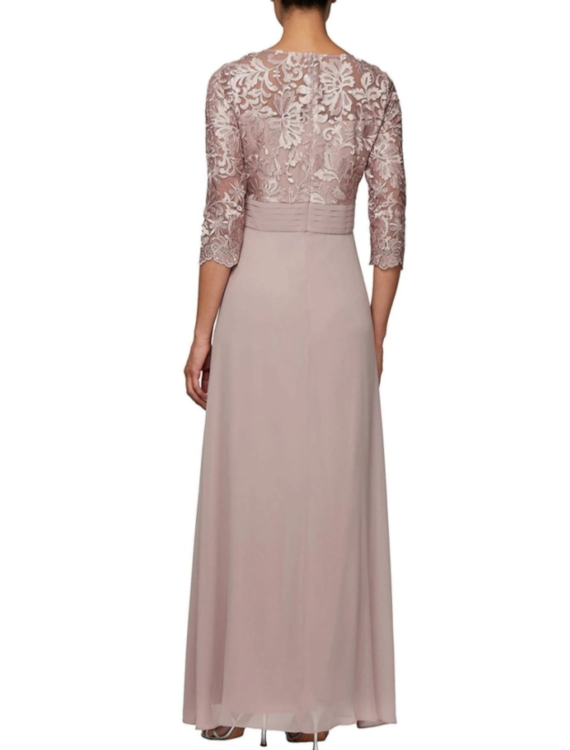 Wholesa  Sheath / Column Mother of the Bride Dress Wedding Guest Elegant Scoop Neck Ankle Length Chiffon Lace Half Sleeve with Ruching Solid Color