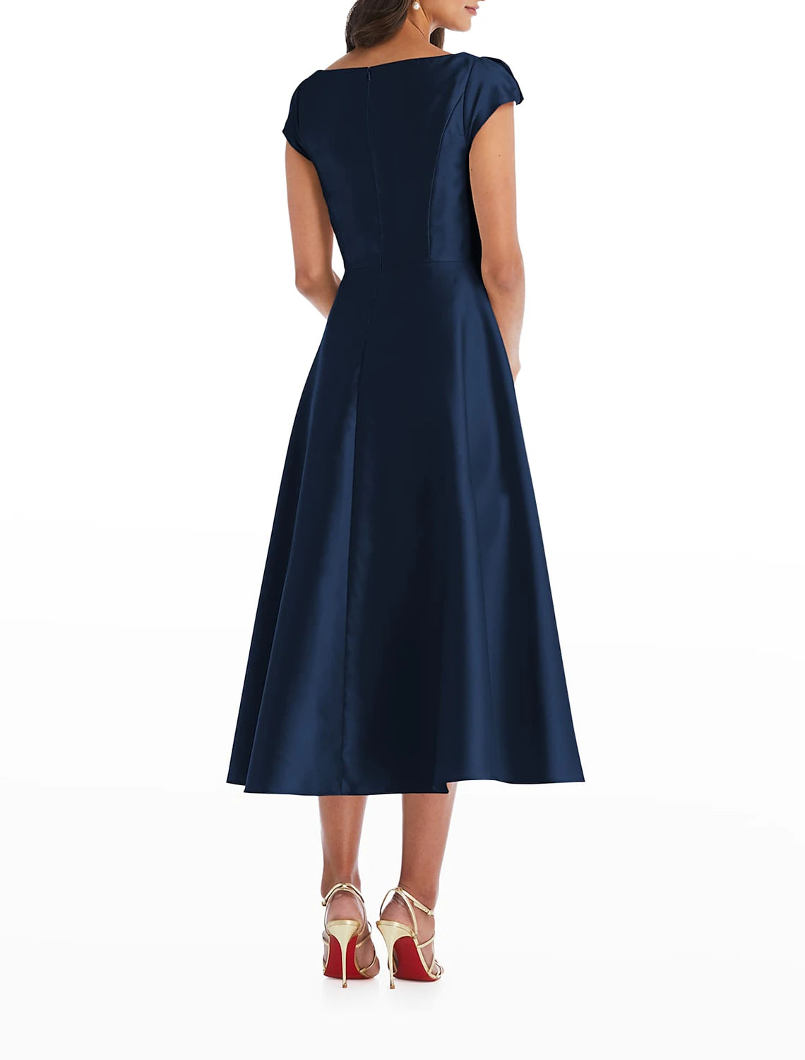 Wholesa A-Line Cocktail Dresses Elegant Dress Wedding Guest Engagement Tea Length Short Sleeve Scoop Neck Italy Satin with Draping