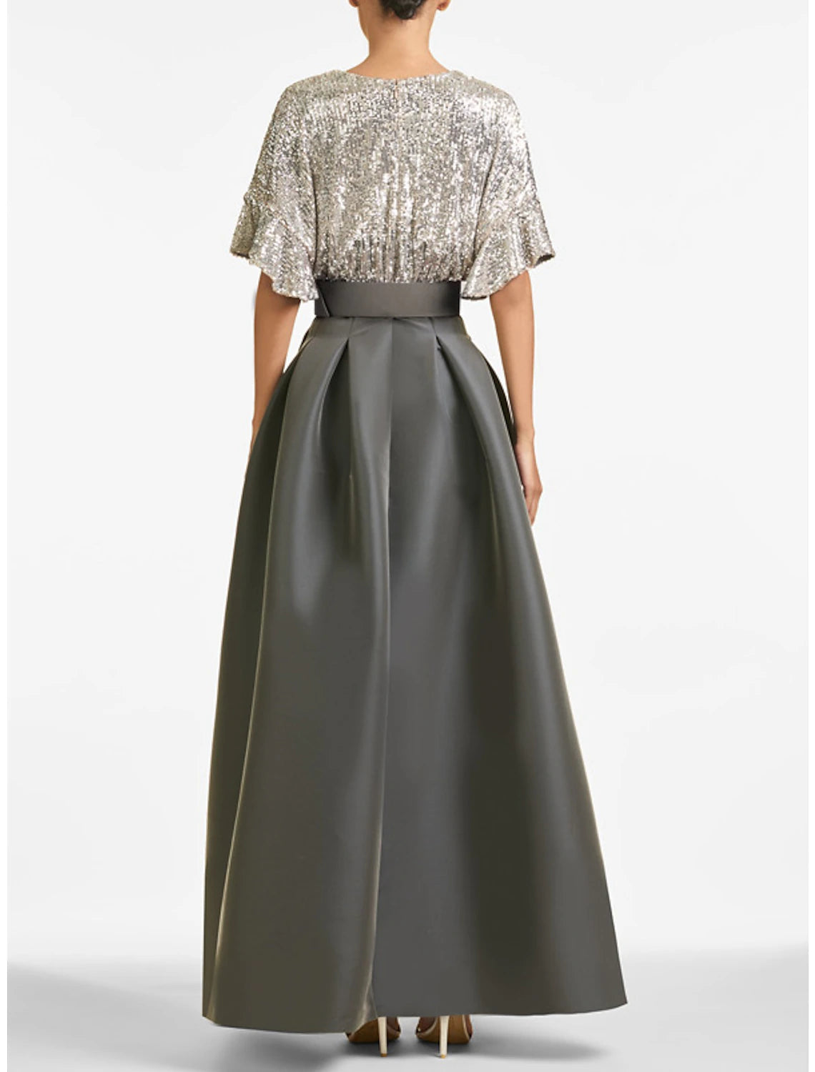 Wholesa A-Line Evening Gown Party Dress Sparkle & Shine Dress Formal Wedding Guest Ankle Length Half Sleeve V Neck Fall Wedding Guest Sequined with Sequin Strappy