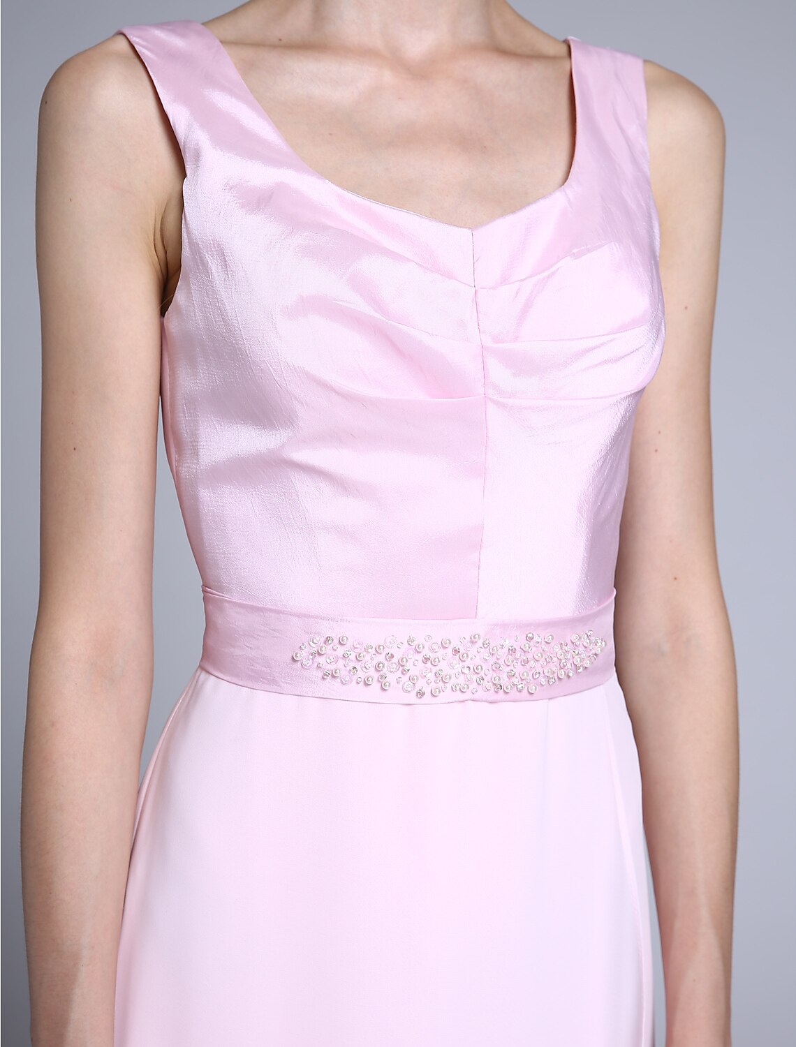 wholesale  Sheath / Column Mother of the Bride Dress Scoop Neck Floor Length Chiffon 3/4 Length Sleeve No with Beading