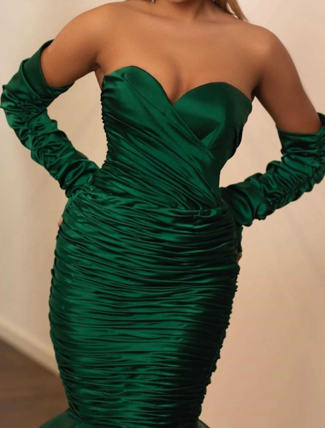 Wholesa Mermaid / Trumpet Evening Gown Elegant Dress Wedding Guest Engagement Floor Length Long Sleeve Sweetheart Satin with Ruched
