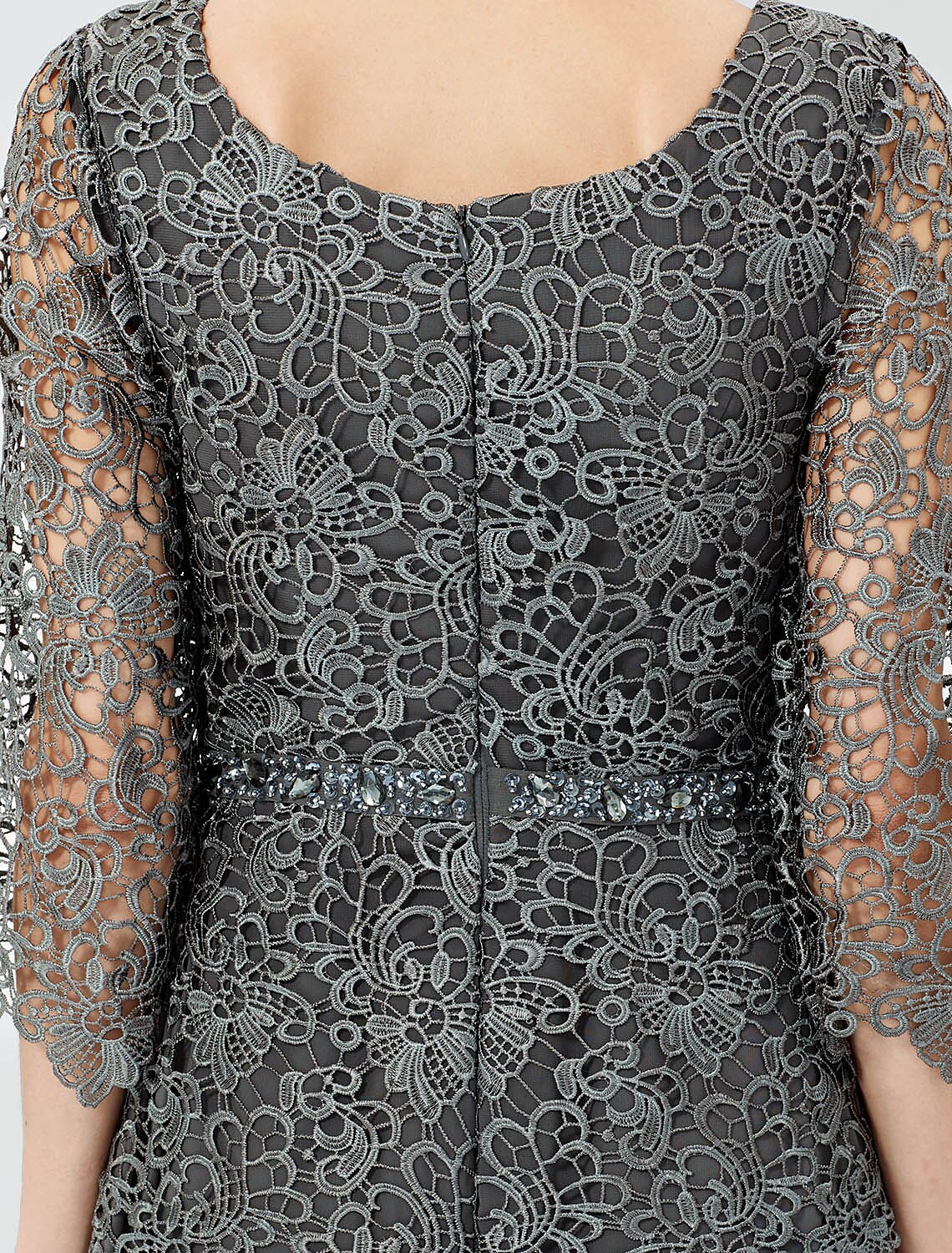 wholesale   Ball Gown A-Line Mother of the Bride Dress Formal Classic & Timeless Elegant & Luxurious Elegant Scoop Neck Floor Length Chiffon Corded Lace 3/4 Length Sleeve with Sashes / Ribbons Beading