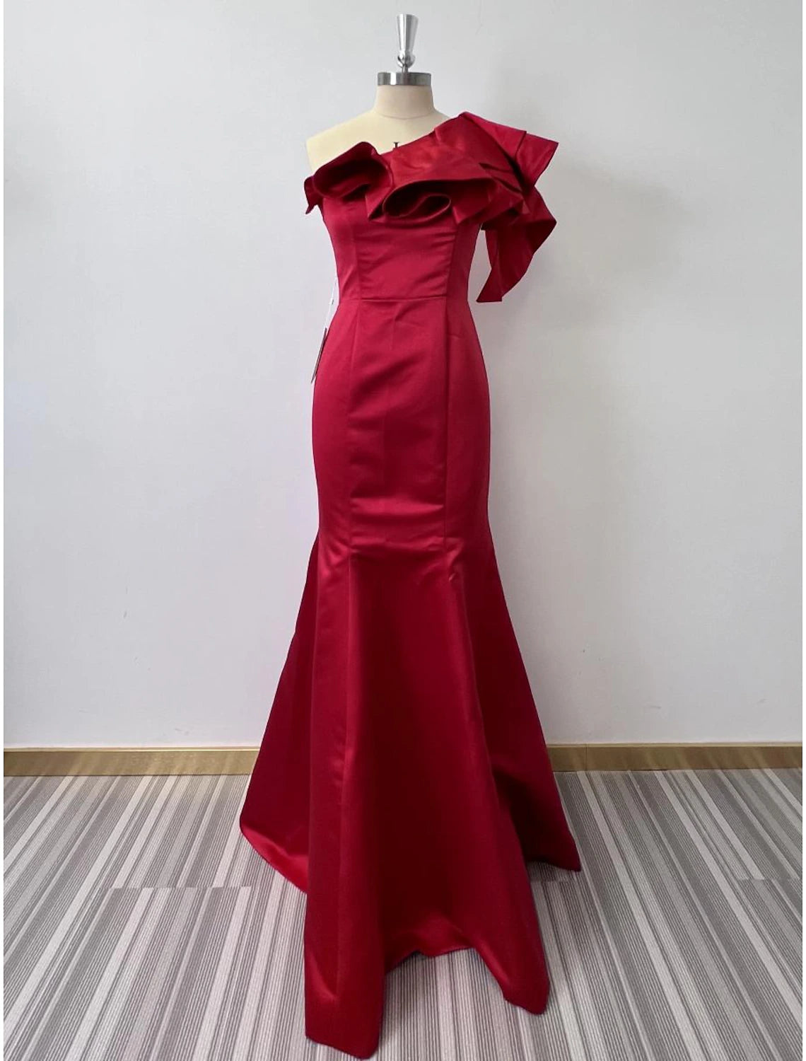 wholesale   Mermaid Black Dress Evening Gown Corsets Dress Formal Wedding Guest Floor Length Sleeveless One Shoulder Taffeta with Ruffles Shouder Flower