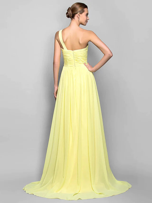 Wholesa Sheath / Column Minimalist Dress Holiday Sweep / Brush Train Sleeveless One Shoulder Georgette with Criss Cross Ruched