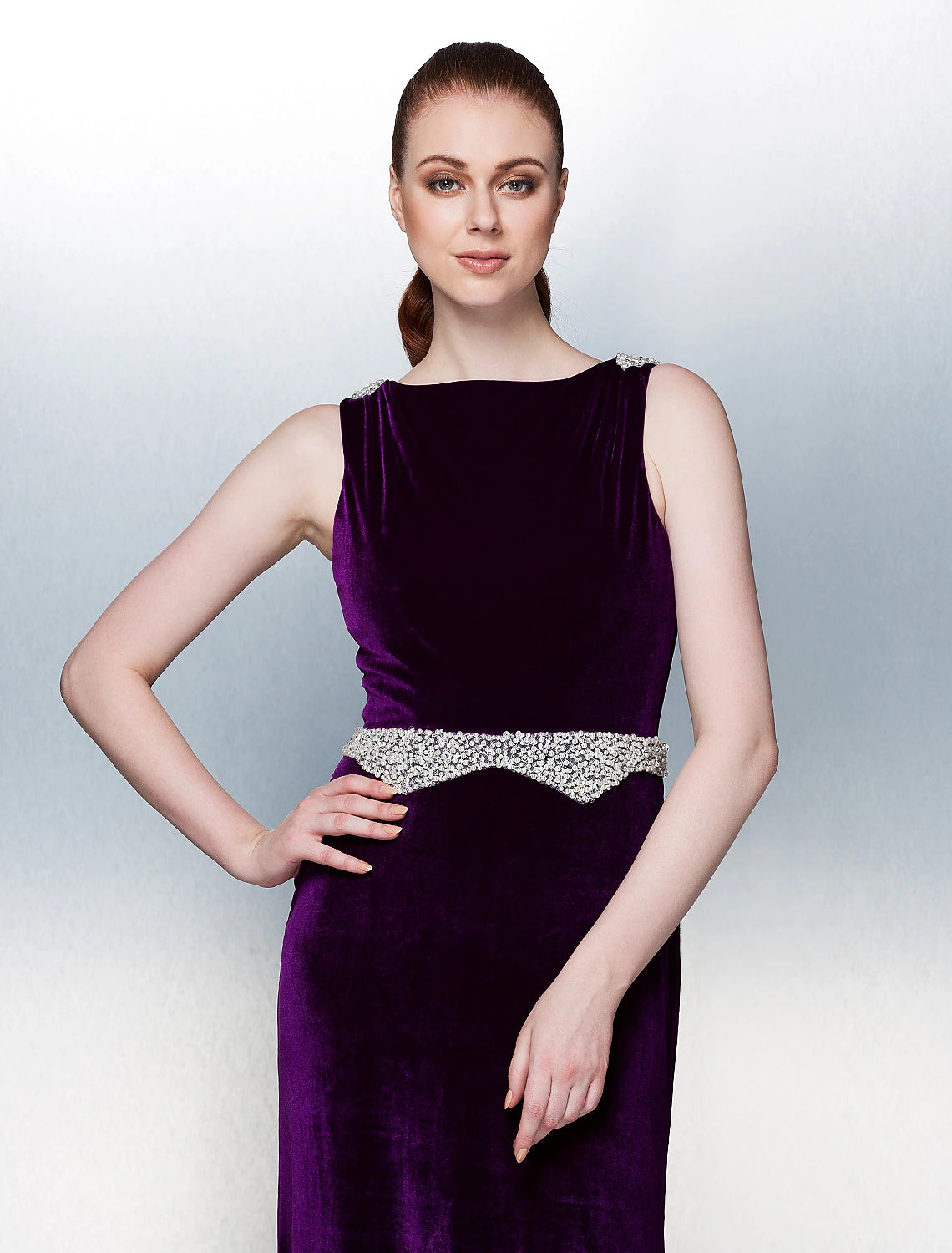Wholesa A-Line Open Back Formal Evening Dress Bateau Neck Sleeveless Court Train Velvet with Sash / Ribbon Pearls Beading