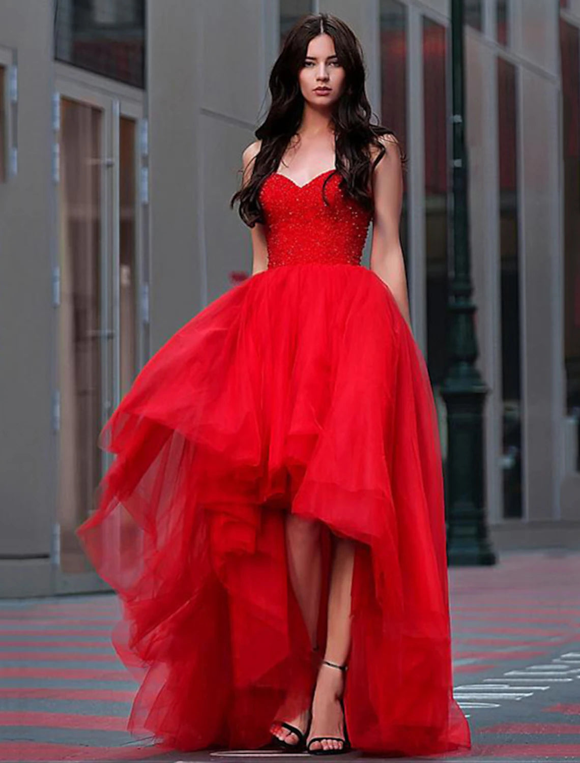 wholesa A-Line Luxurious Elegant Party Wear Prom Birthday Dress Sweetheart Neckline Sleeveless Floor Length Tulle with Pleats