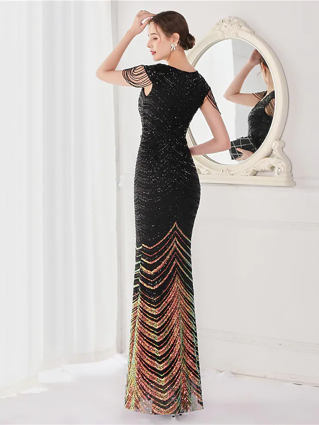 Wholesa Mermaid / Trumpet Evening Gown Elegant Dress Wedding Guest Floor Length Sleeveless V Neck Sequined V Back with Sequin