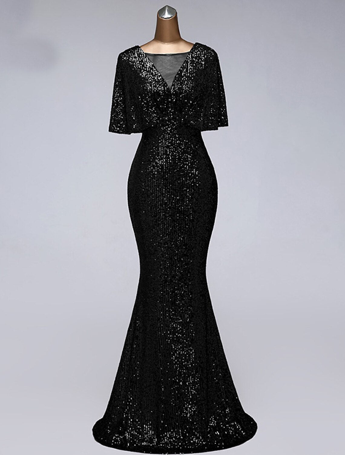 wholesale   Mermaid / Trumpet Prom Dresses Sparkle Dress Wedding Guest Prom Floor Length Half Sleeve Illusion Neck Sequined with Sequin Ruffles