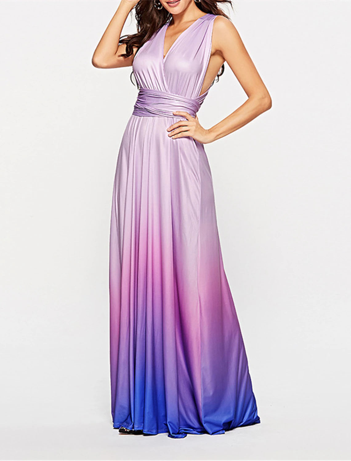 wholesale  A-Line Bridesmaid Dress V Neck Sleeveless Elegant Floor Length Spandex with Ruching
