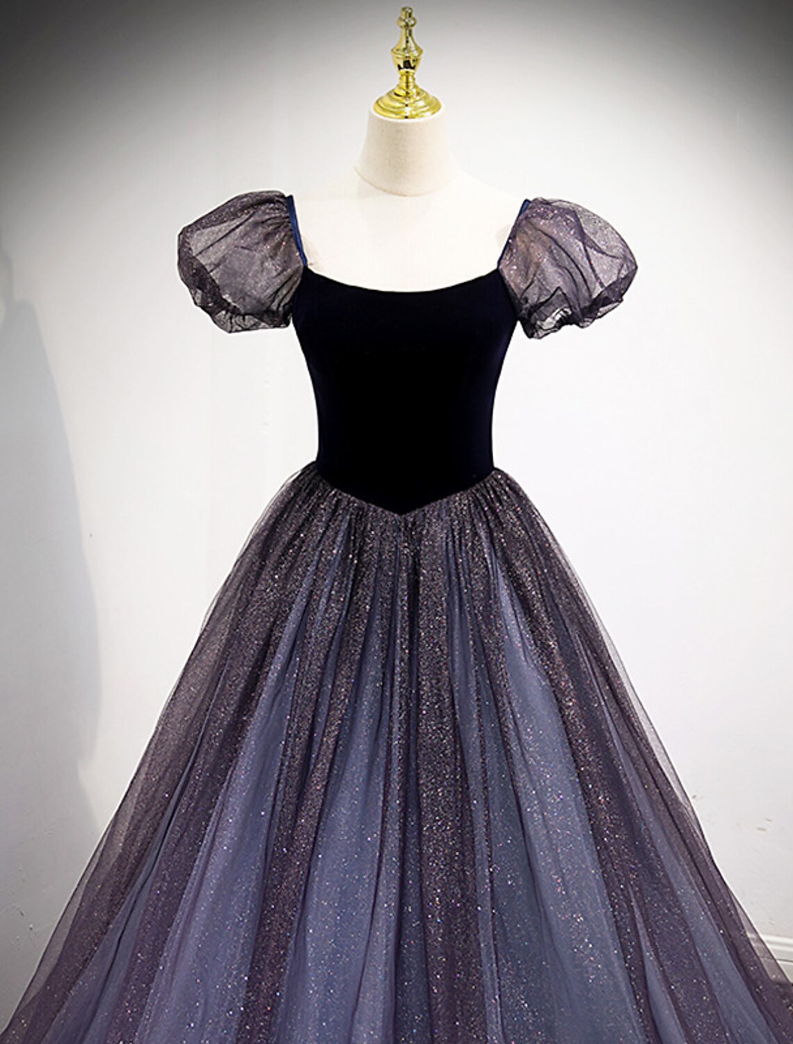 wholesale  Ball Gown Prom Dresses Cute Dress Engagement Prom Floor Length Short Sleeve Square Neck Tulle with Sequin Splicing