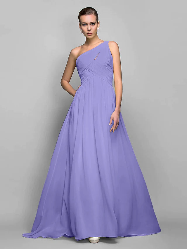 Wholesa Sheath / Column Minimalist Dress Holiday Sweep / Brush Train Sleeveless One Shoulder Georgette with Criss Cross Ruched