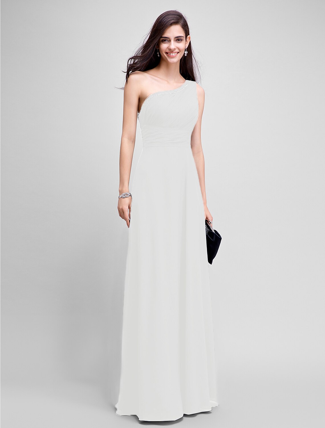 Wholesa Sheath / Column Empire Dress Wedding Guest Formal Evening Floor Length Sleeveless One Shoulder Bridesmaid Dress Chiffon with Ruched Beading