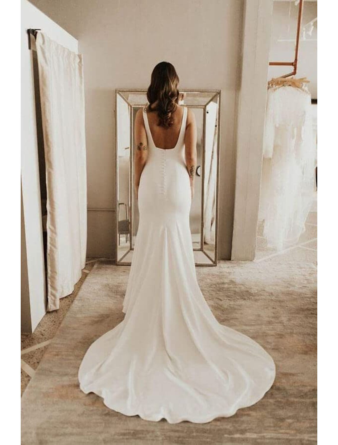 wholesale  Beach Boho Wedding Dresses Mermaid Camisole Sleeveless Court Train Stretch Fabric Bridal Gowns With Solid Color