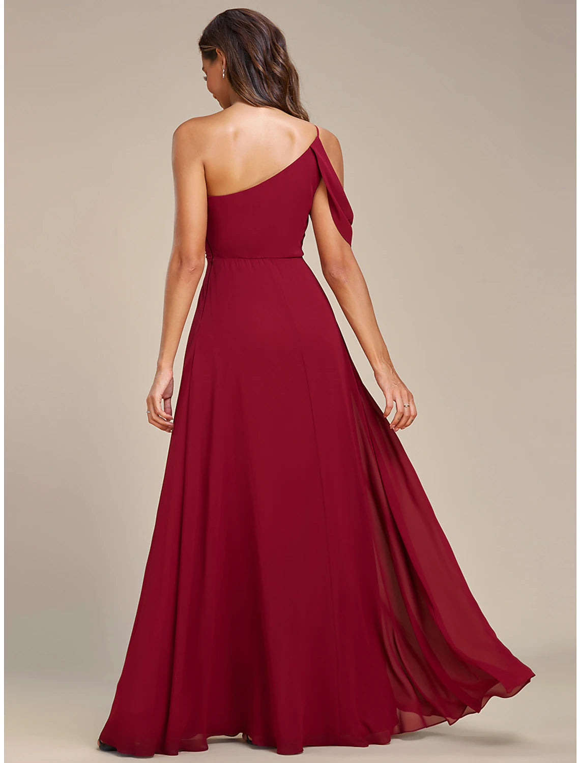 Wholesa A-Line Wedding Guest Dresses Elegant Dress Formal Wedding Floor Length Sleeveless One Shoulder Chiffon with Ruched Slit
