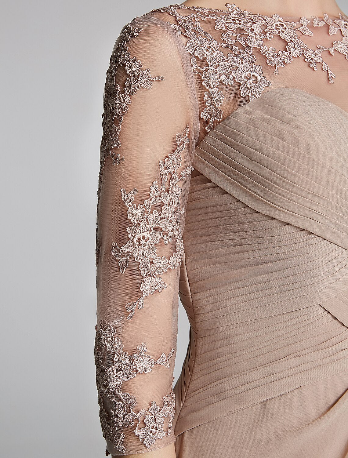 wholesale   A-Line Mother of the Bride Dress Sparkle & Shine Boat Neck Floor Length Chiffon Lace 3/4 Length Sleeve with Crystals Appliques