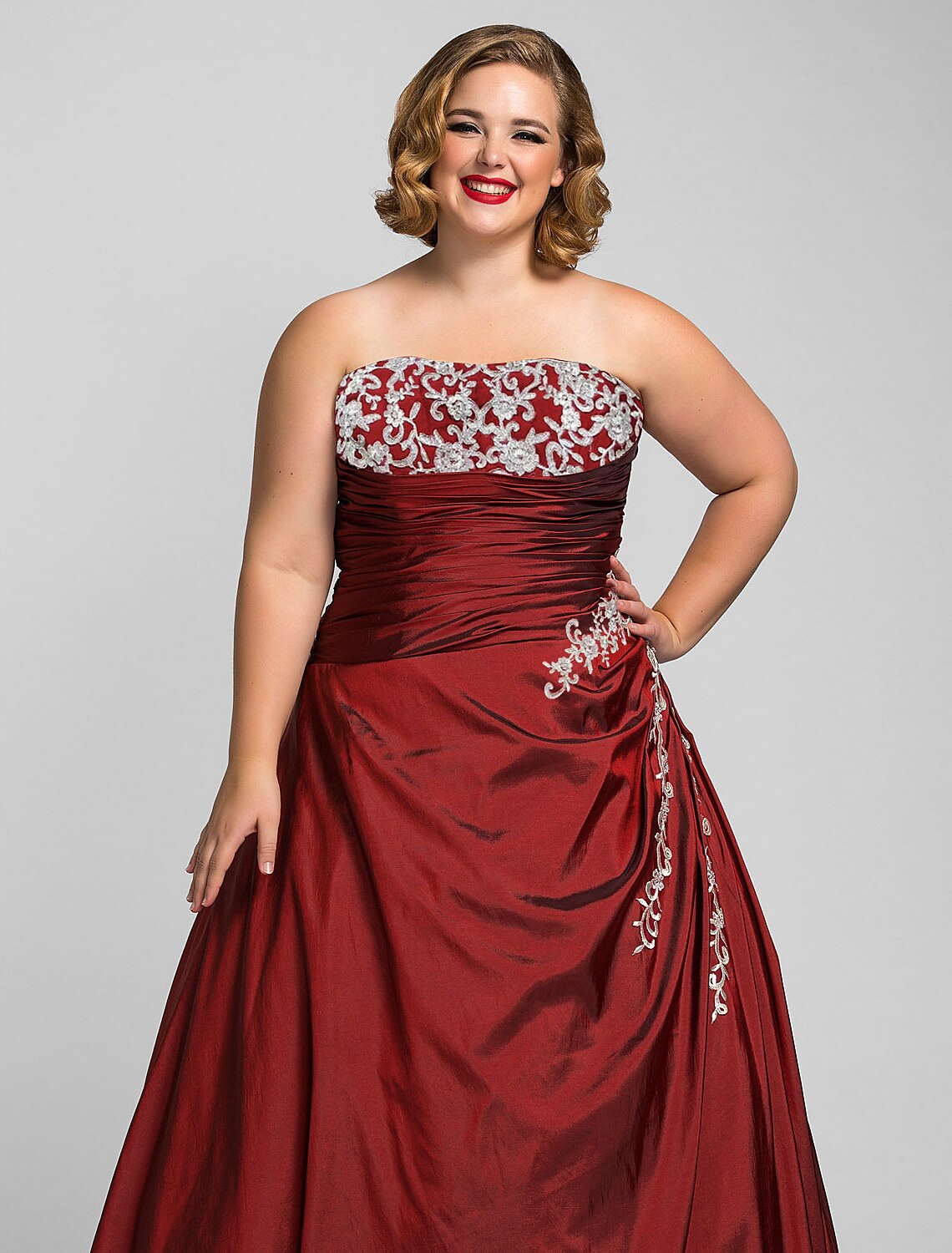 Wholesa Ball Gown Plus Size Prom Formal Evening Dress Strapless Sleeveless Floor Length Taffeta with Beading Appliques