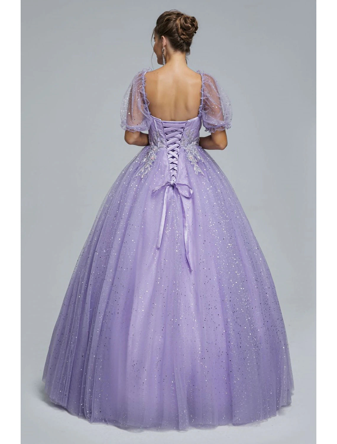 Wholesa Ball Gown Prom Dresses Princess Dress Graduation Quinceanera Floor Length Short Sleeve Sweetheart Tulle with Sequin Appliques