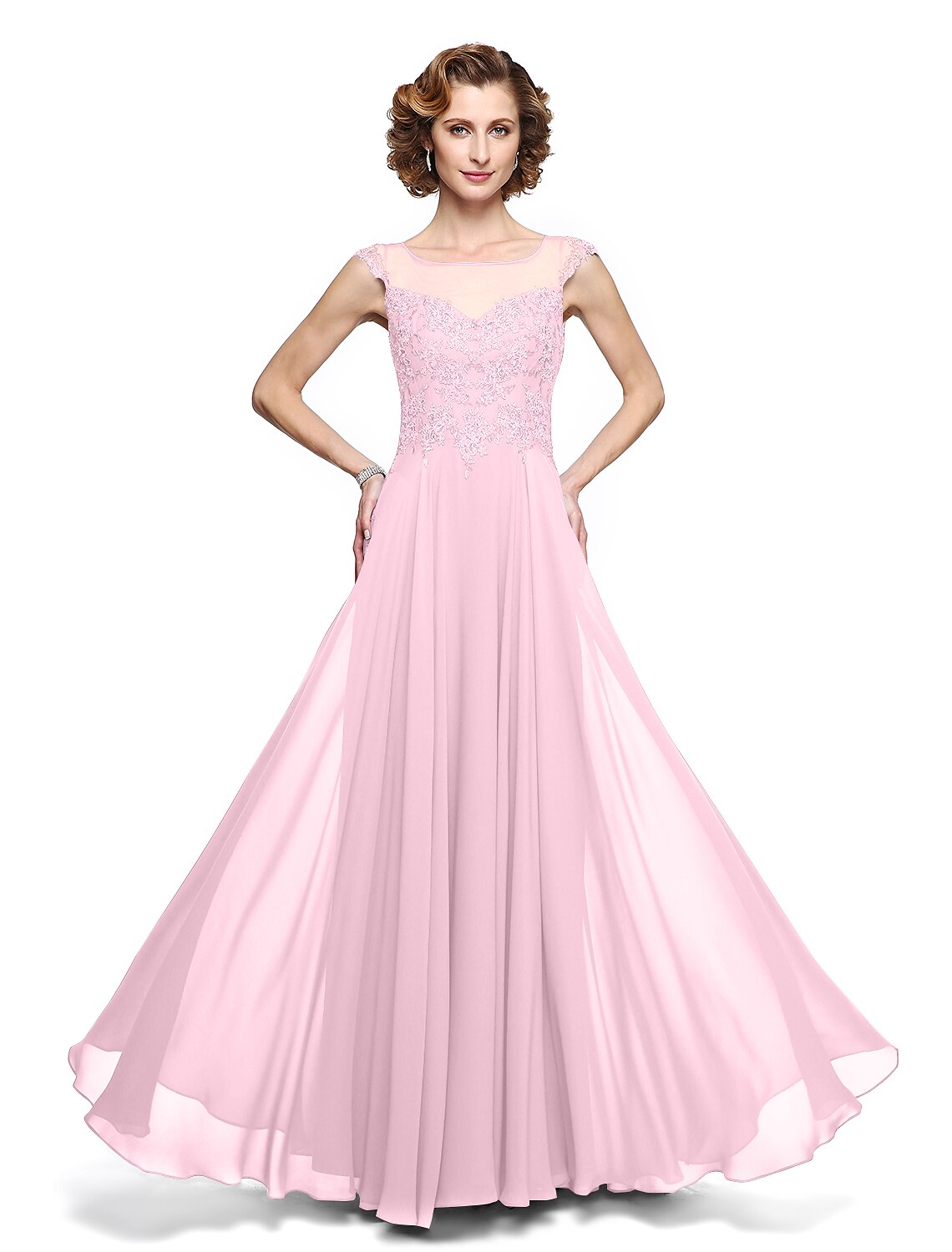 wholesale  A-Line Mother of the Bride Dress Elegant Jewel Neck Ankle Length Chiffon Lace Sleeveless with Appliques