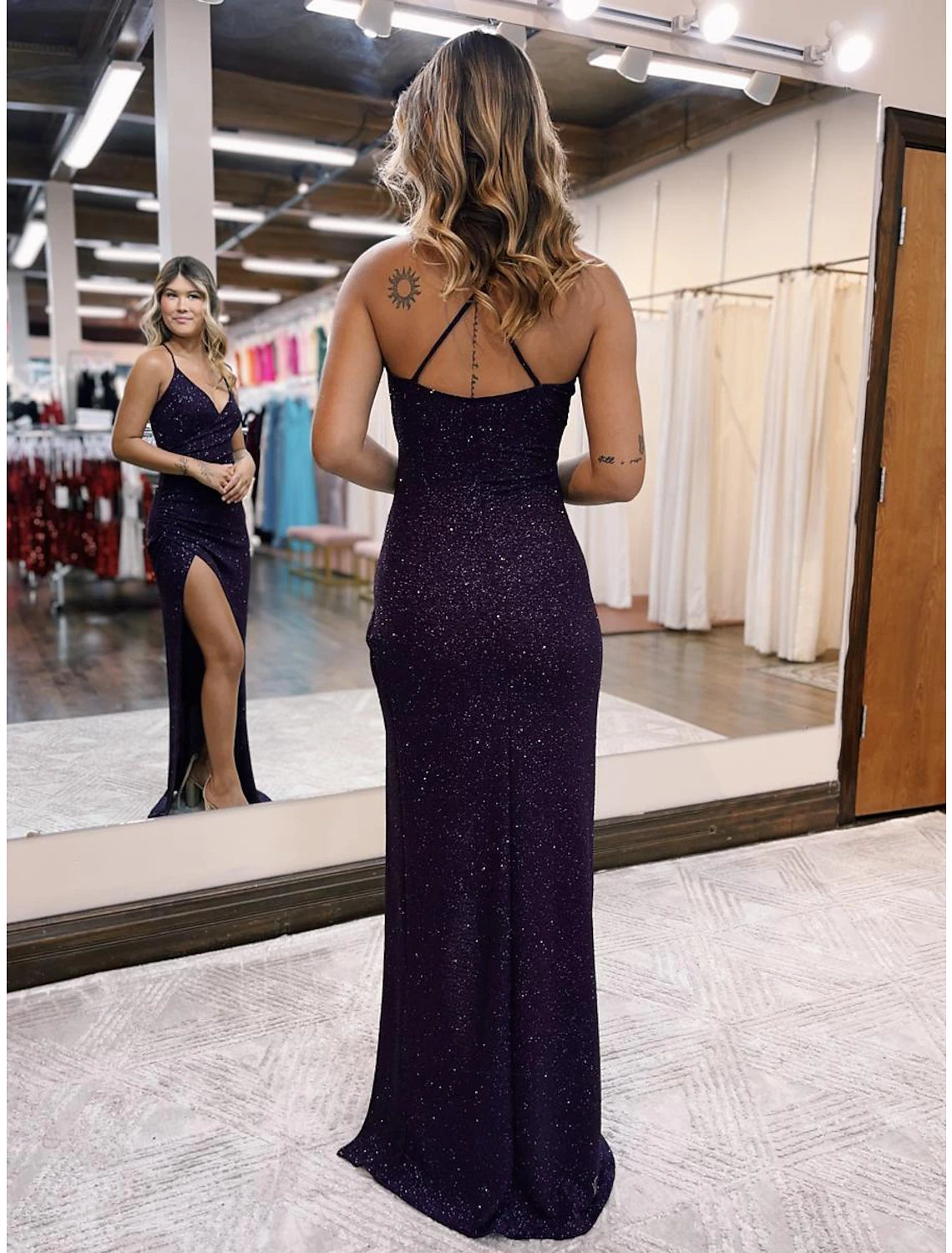 Wholesa Mermaid / Trumpet Prom Dresses Glittering Dress Formal Wedding Party Floor Length Sleeveless V Neck Satin Backless with Glitter
