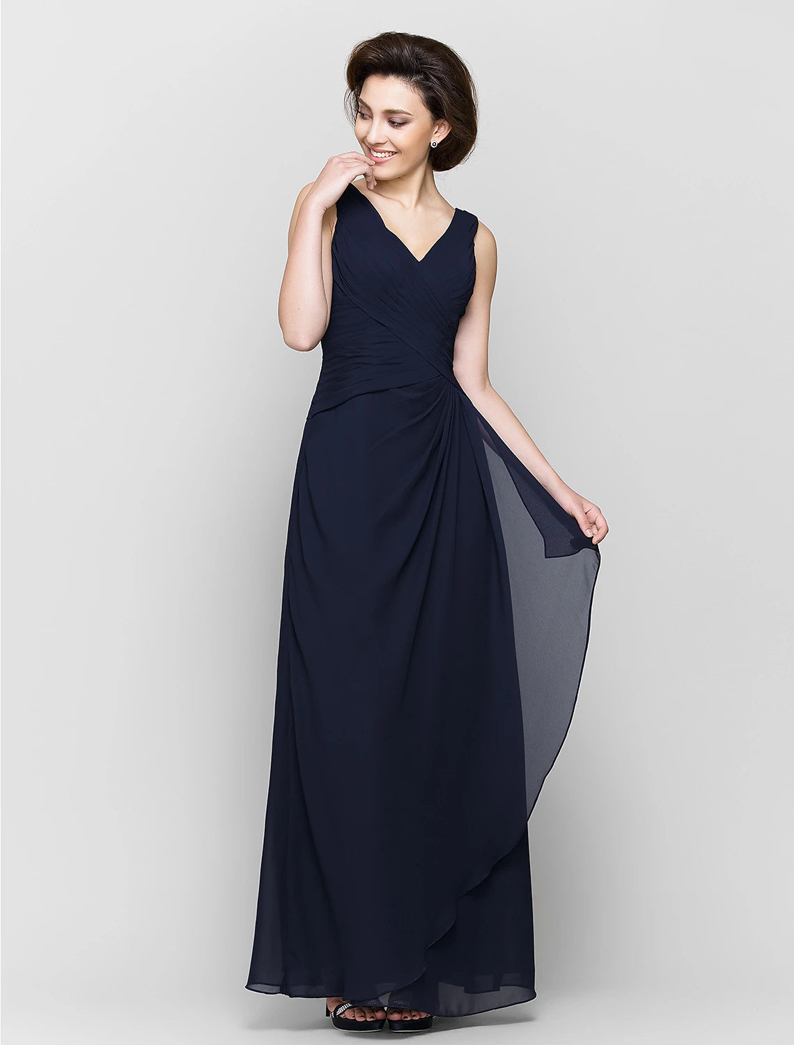 wholesale  Sheath / Column Mother of the Bride Dress Convertible Dress V Neck Floor Length Chiffon 3/4 Length Sleeve with Criss Cross Cascading Ruffles