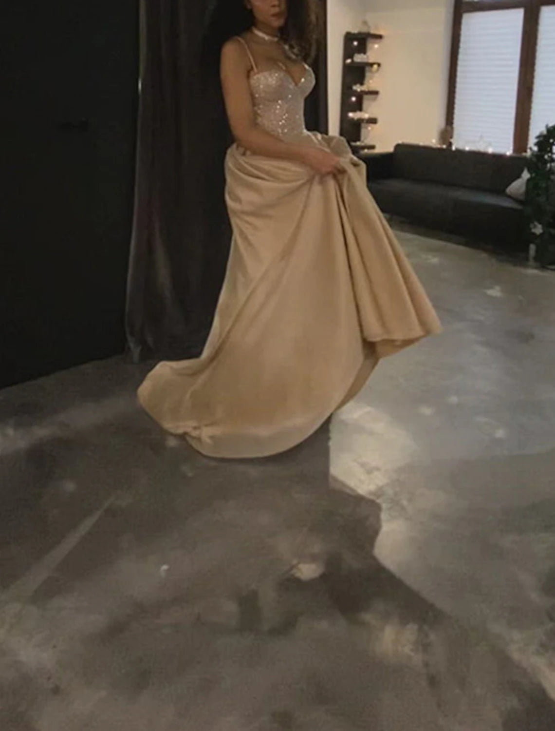 Wholesa A-Line Prom Dresses Glittering Dress Wedding Guest Wedding Party Court Train Sleeveless Spaghetti Strap Tulle with Sequin