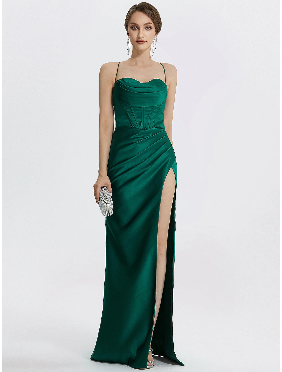 Wholesa Mermaid / Trumpet Prom Dresses Corsets Dress Wedding Guest Black Tie Floor Length Sleeveless Cowl Neck Satin with Ruched Slit