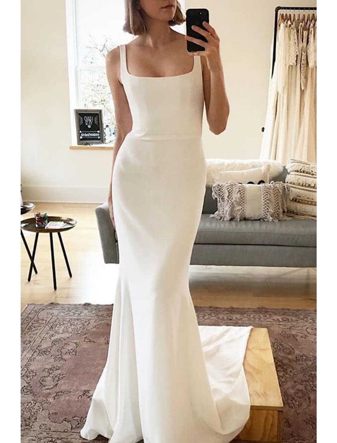 wholesale  Beach Boho Wedding Dresses Mermaid Camisole Sleeveless Court Train Stretch Fabric Bridal Gowns With Solid Color