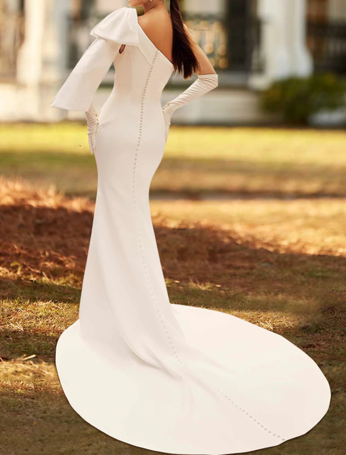 Wholesa Hall Casual Wedding Dresses Mermaid / Trumpet One Shoulder Sleeveless Chapel Train Satin Bridal Gowns With Bow(s)