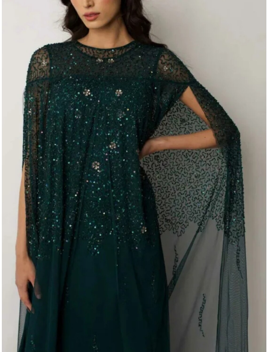 Wholesa Sheath / Column Mother of the Bride Dress Wedding Guest Elegant Jewel Neck Sweep / Brush Train Stretch Chiffon Short Sleeve with Sequin Ruching Solid Color