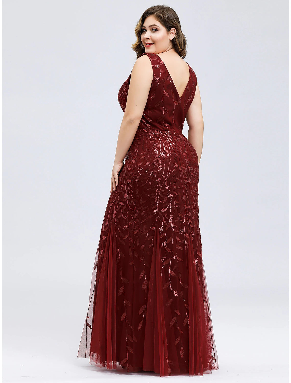 Wholesa Mermaid / Trumpet Evening Gown Plus Size Dress Wedding Guest Engagement Floor Length Sleeveless V Neck Lace V Back with Appliques