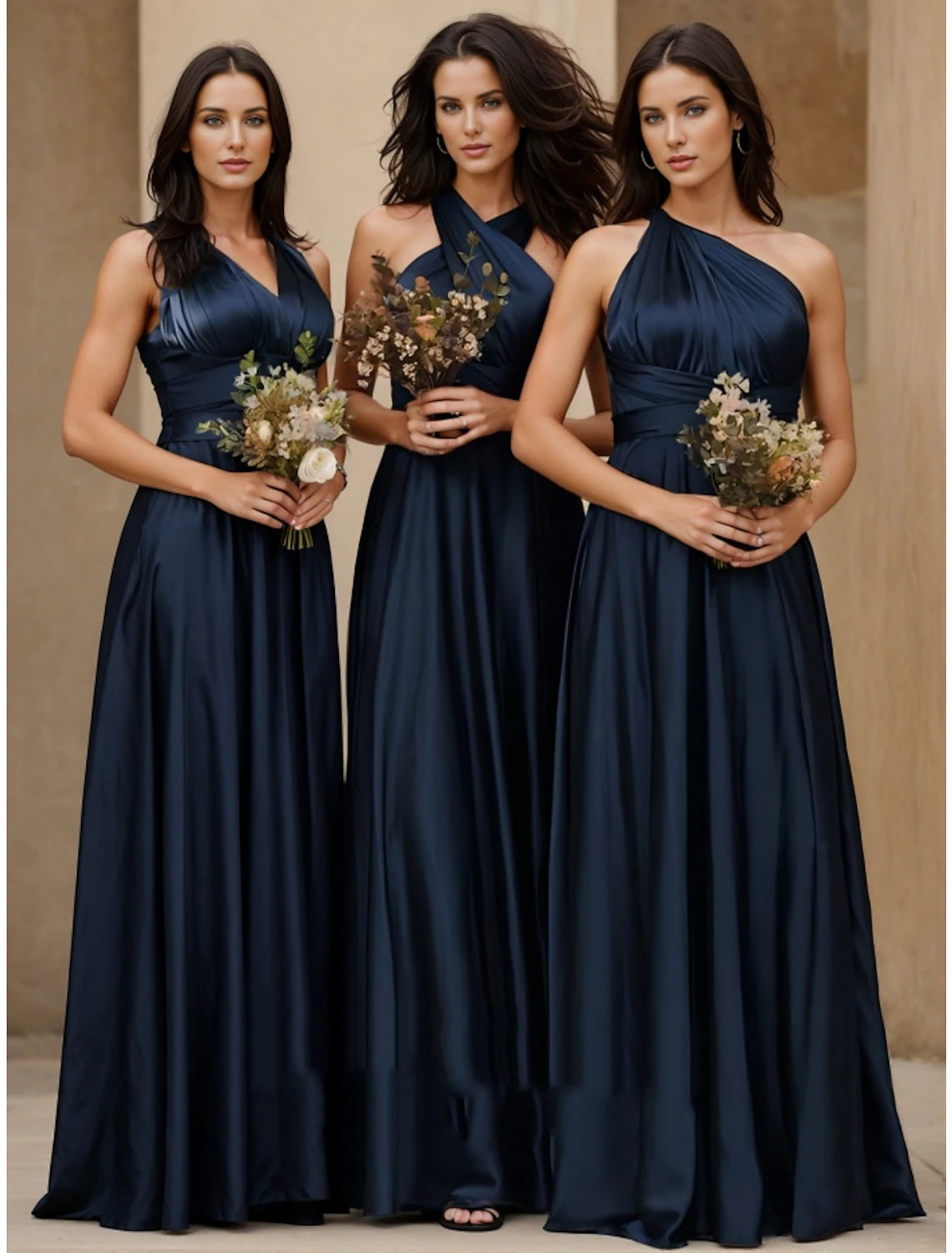 Wholesa  A-Line Bridesmaid Dress Halter Neck Sleeveless Elegant Floor Length Stretch Satin with Split Front / Ruching
