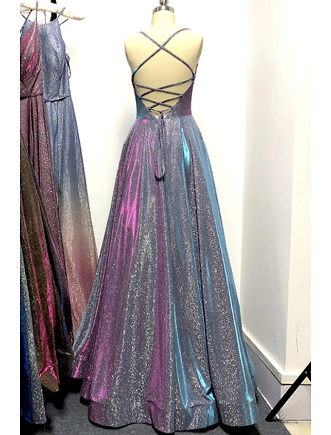 Wholesa A-Line Prom Dresses Sparkle & Shine Dress Formal Floor Length Sleeveless Strapless Pocket Stretch Satin Backless with Slit Pocket