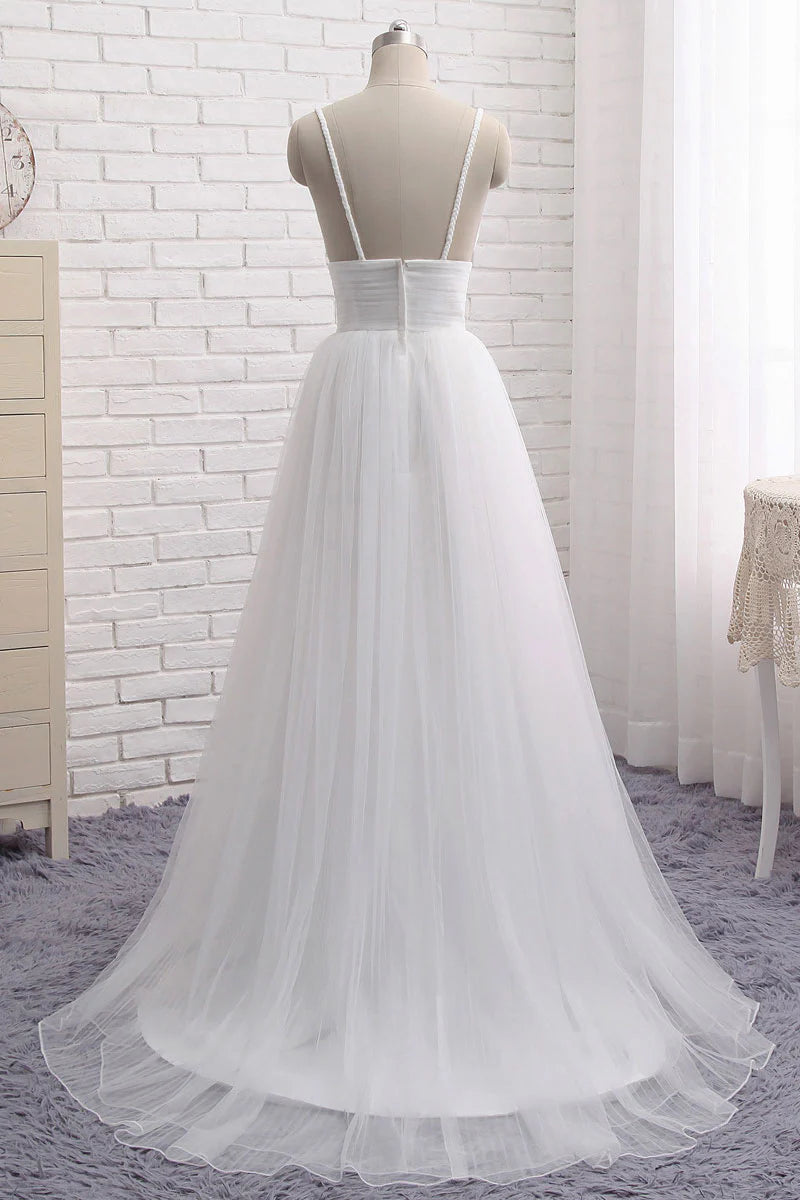 Wholesa Simple V Neck Tulle Long Prom Dress