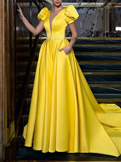 Wholesa A-Line V-Neck Floor-Length Prom Dresses