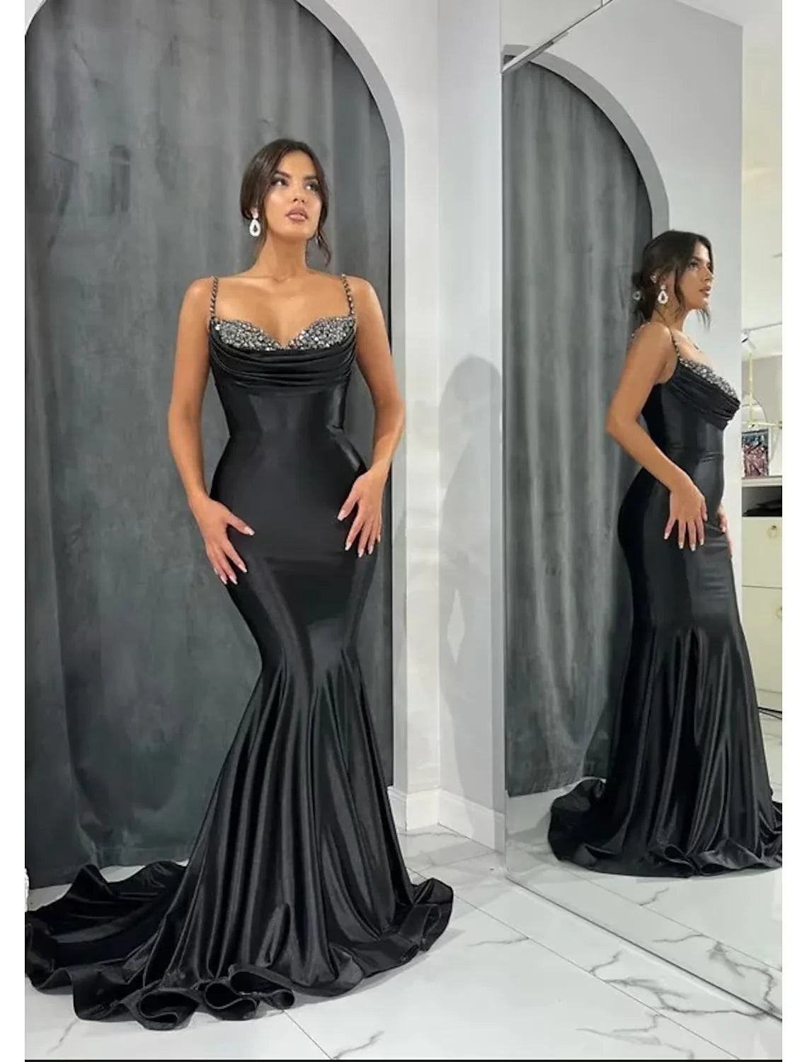 Wholesa Mermaid / Trumpet Evening Gown Open Back Dress Formal Evening Court Train Sleeveless Sweetheart Charmeuse