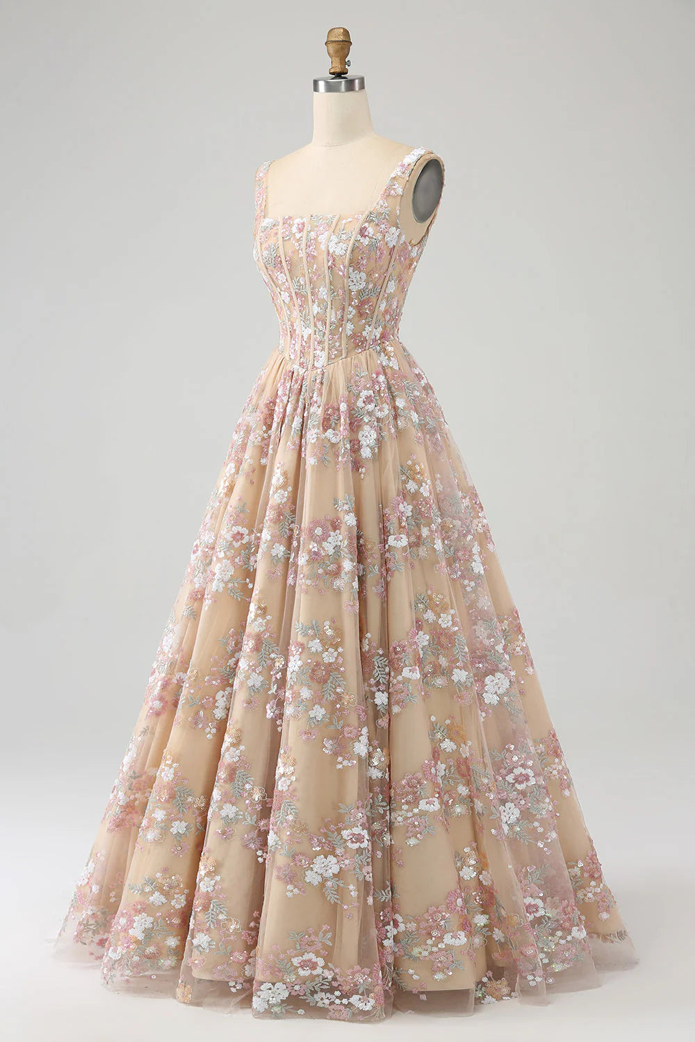 Wholesa A Line Square Neck Corset Prom Dress with Appliques