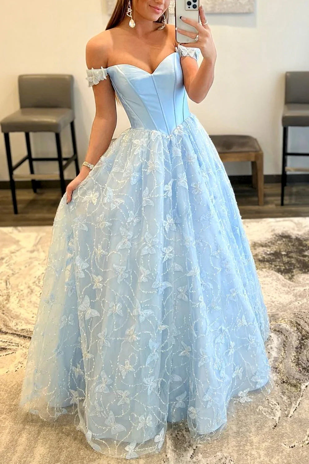 Wholesa Lace Off the Shoulder Lace Long Prom Dress
