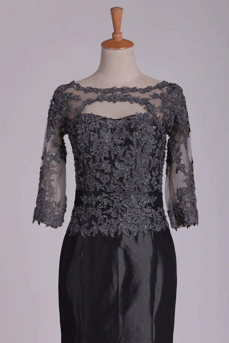 Wholesa Sleeves 3/4 Length Applique Sash Satin Mother Of The Bride Dresses