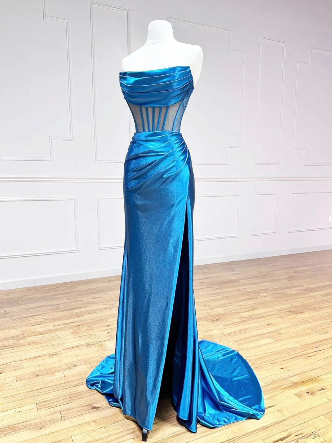 Wholesa Mermaid Formal Satin Long Prom Dress