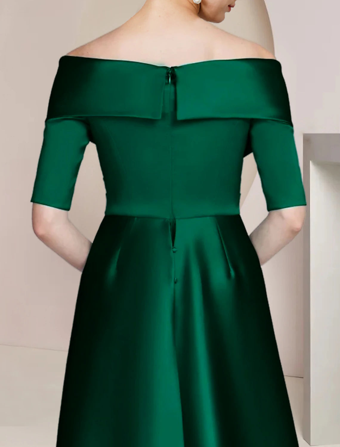 wholesale  Sheath / Column Mother of the Bride Dress Formal Wedding Guest Party Elegant Off Shoulder Floor Length Satin Half Sleeve with Ruching