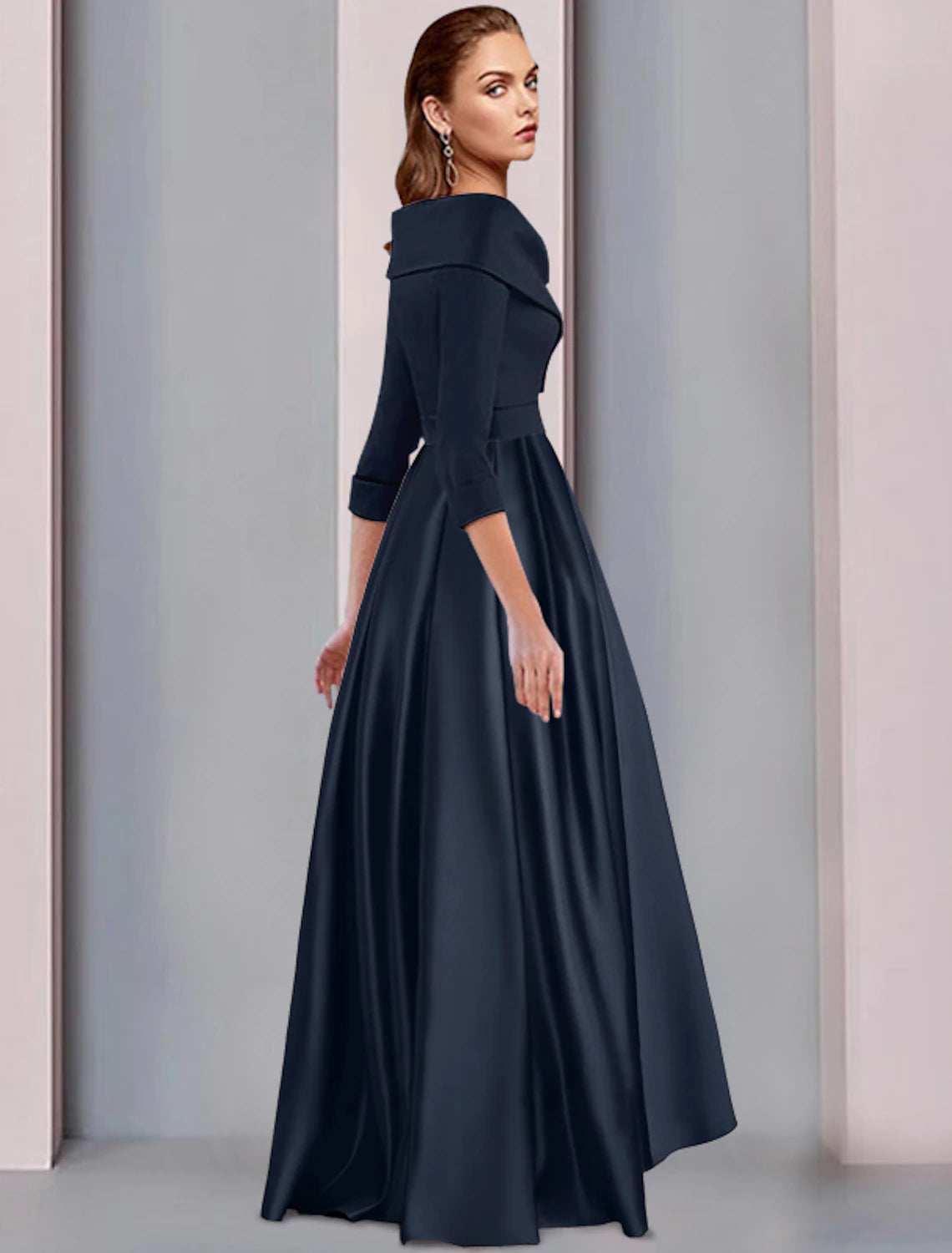 wholesale  A-Line Mother of the Bride Dress Wedding Guest Elegant High Low Sweet Spaghetti Strap Asymmetrical Tea Length Satin 3/4 Length Sleeve with Pleats Fall