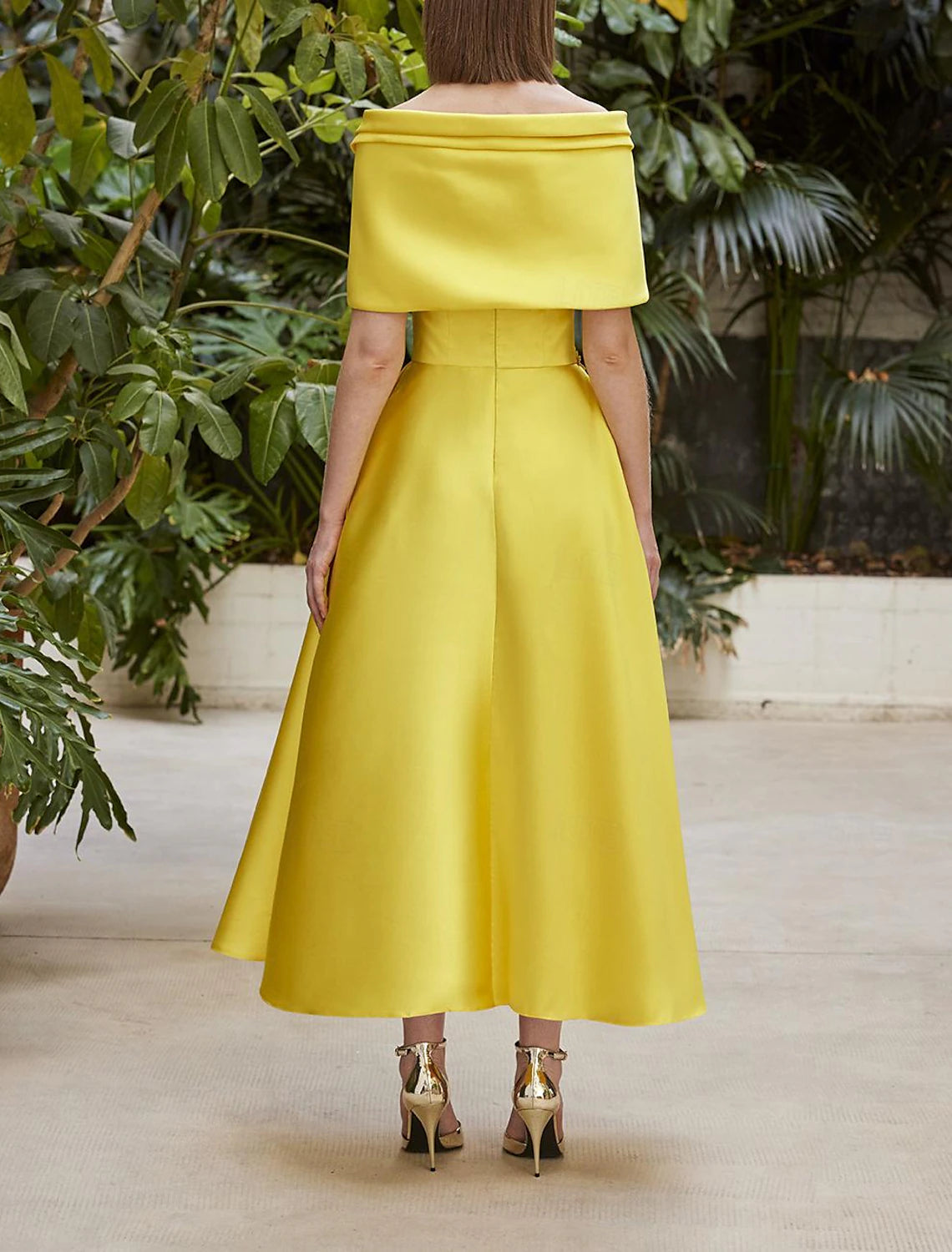 Wholesa A-Line Cocktail Dresses Elegant Dress Wedding Cocktail Party Tea Length Short Sleeve Off Shoulder Italy Satin with Bow(s)