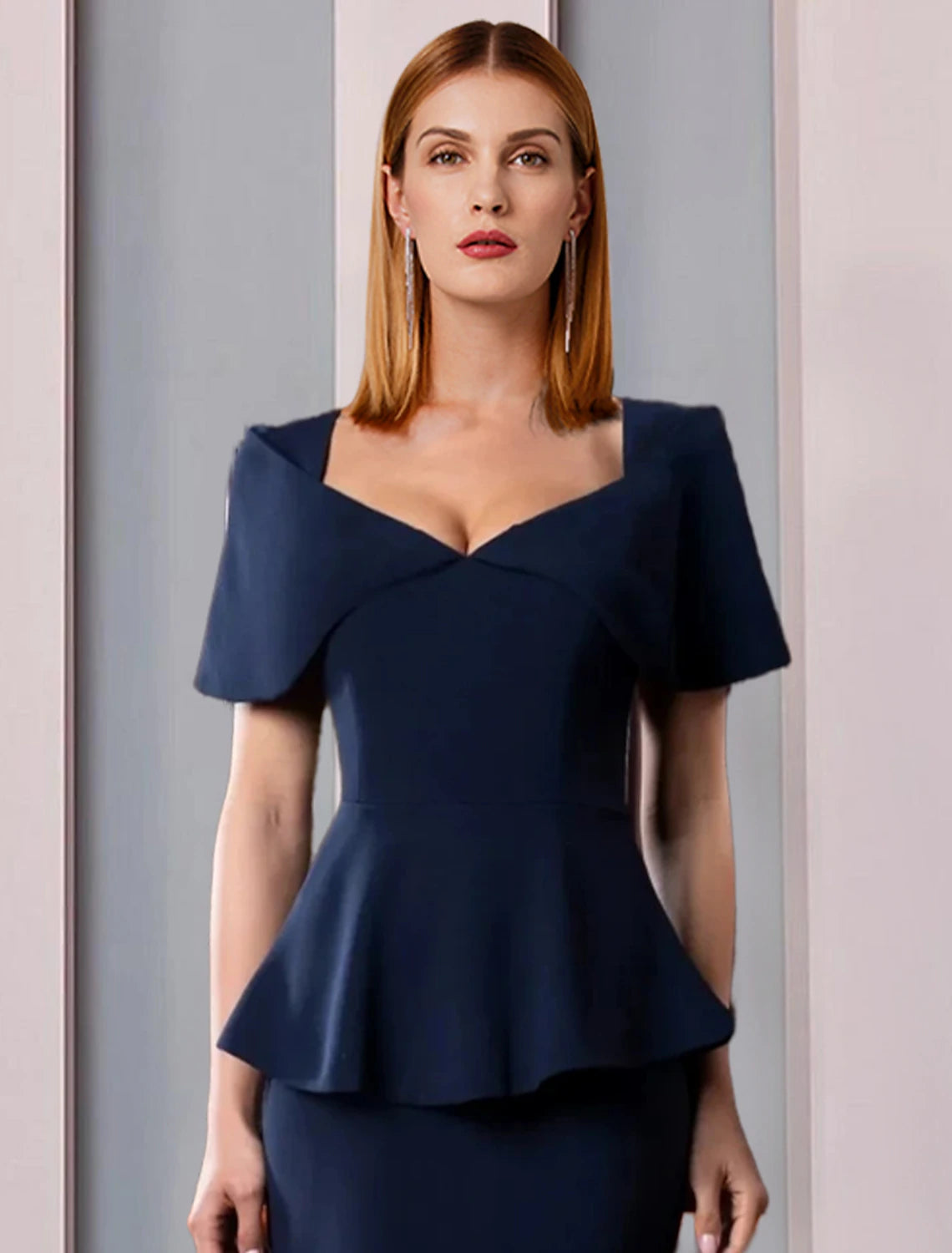 wholesale  A-Line Mother of the Bride Dress Formal Wedding Guest Elegant Square Neck Floor Length Stretch Fabric Short Sleeve with Ruffles Solid Color