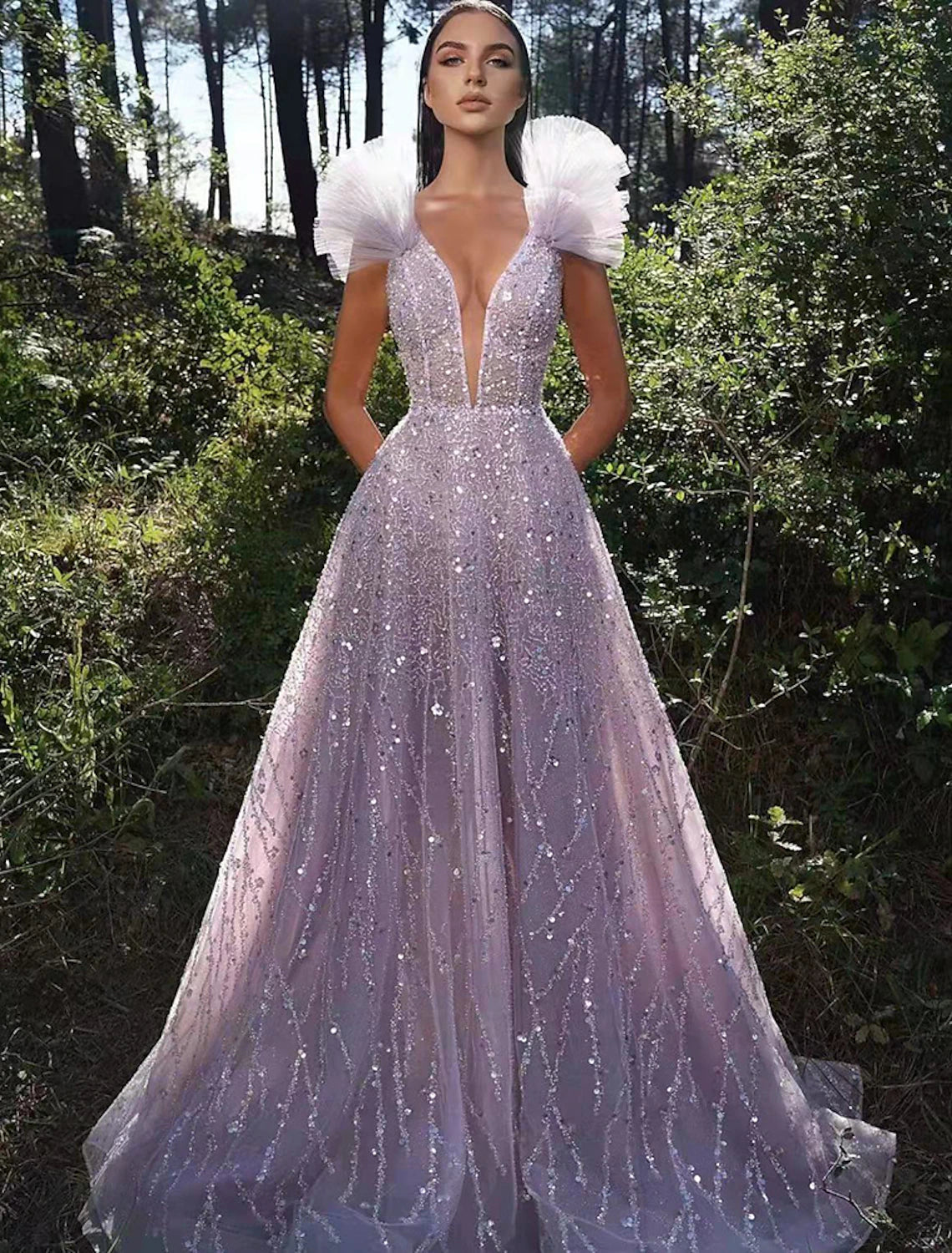 wholesa A-Line Prom Dresses Sparkle & Shine Dress Formal Wedding Party Floor Length Sleeveless V Neck Sequined Backless with Sequin
